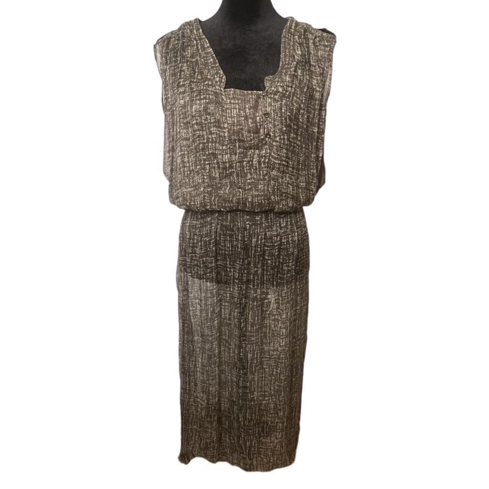 Burning Torch Karyn Craven Size S Silk Dress Sheer Short Sleeve Abstract Brown